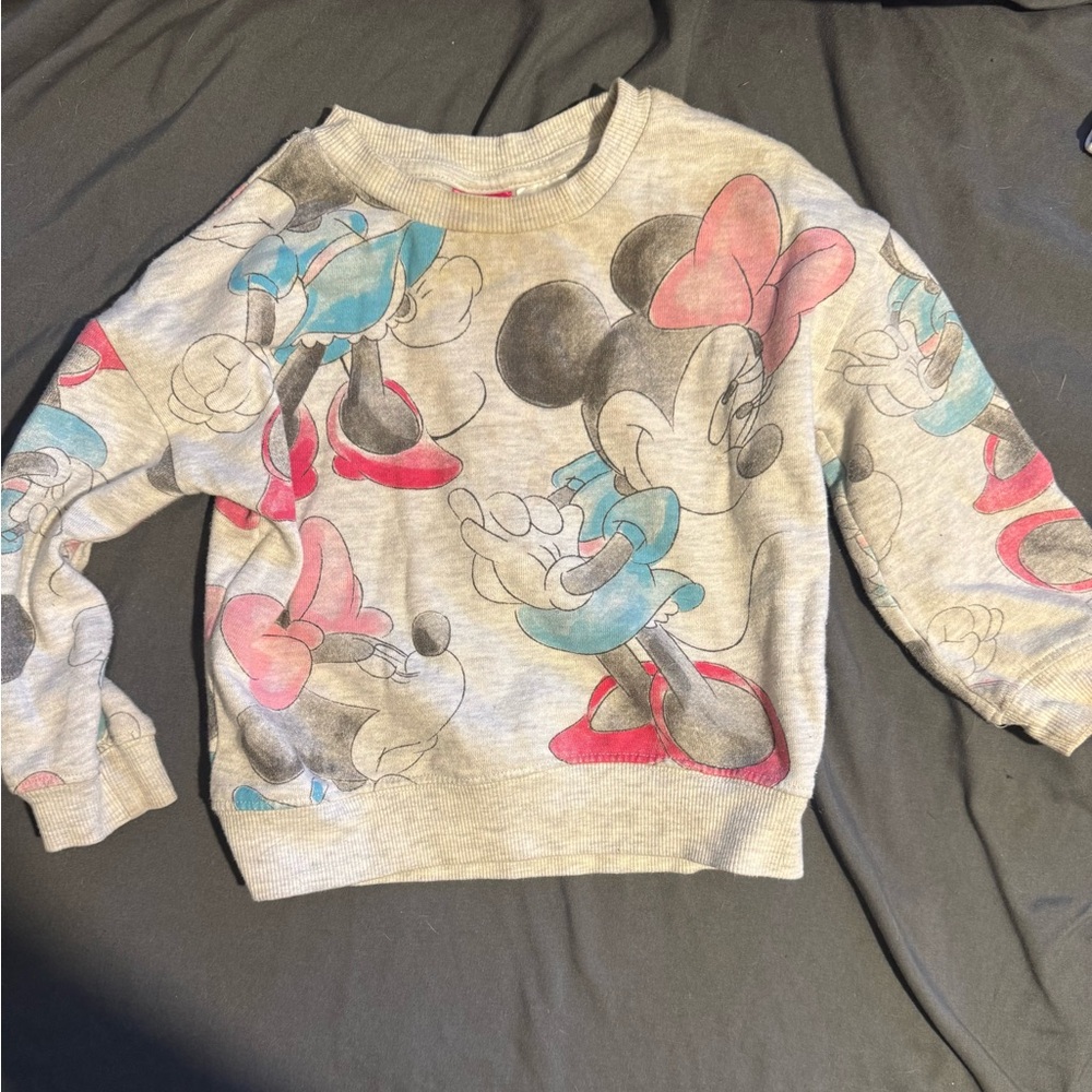 Disney Minnie Mouse Gray Sweater with Pink and Blue Accents